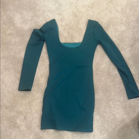 Blue Blush Green Asymmetrical Ruched Bodycon Dress - Picture 3 of 3